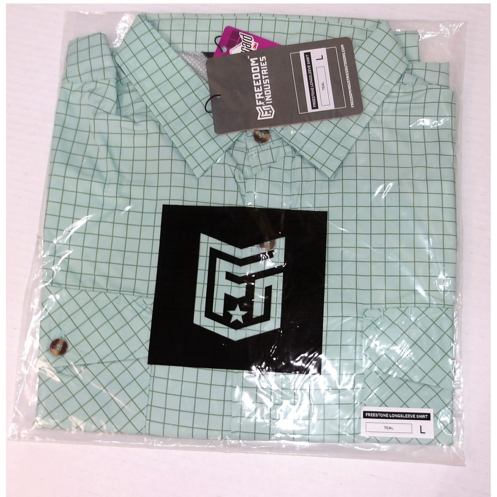Freedom Industries Mens‎ Teal Plaid Long Sleeve Button Down Shirt Size L / #9167